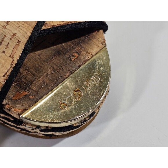 DMS Women's 36 Jimmy Choo Cork Wedge Leopard Peep Toe High Heels Pumps Slides - Picture 7 of 12